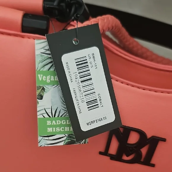 Coral Pink Badgley Mischka Tote Bag with Black Straps - Picture 4 of 4